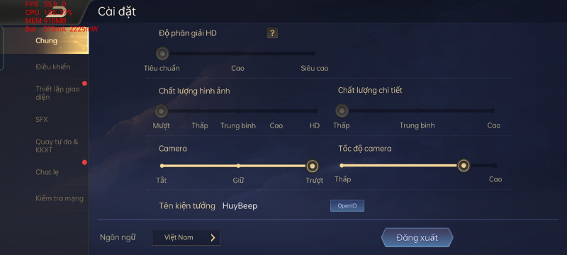 Mình có thiết lập đồ họa trong game Liên Quân Mobile xuống mức thấp nhất để có trải nghiệm tốt nhất nhưng kết quả không như mình mong đợi. Mình có thiết lập đồ họa trong game Liên Quân Mobile xuống mức thấp nhất để có trải nghiệm tốt nhất nhưng kết quả không như mình mong đợi.