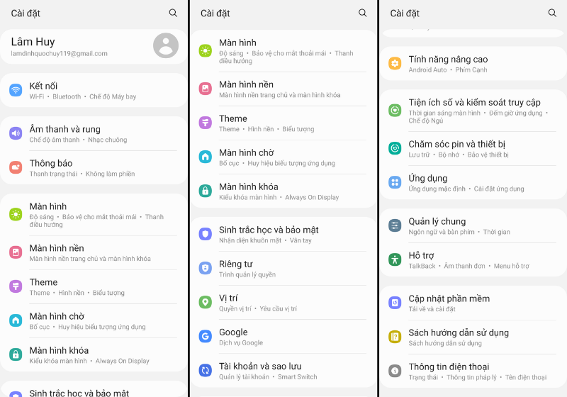 Giao diện cài đặt của One UI được sắp xếp gọn gàng, hợp lý hơn rất nhiều. Giao diện cài đặt của One UI được sắp xếp gọn gàng, hợp lý hơn rất nhiều.