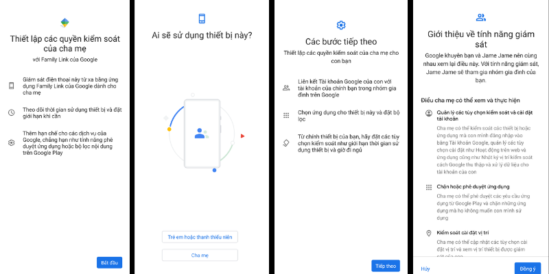 Giao diện thiết lập tính năng Google Family Link trên smartphone của con cái. Giao diện thiết lập tính năng Google Family Link trên smartphone của con cái.