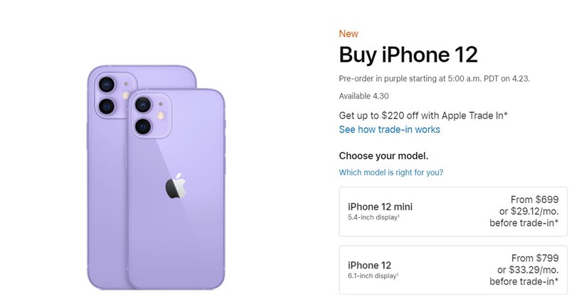 Giá bán của phiên bản màu sắc mới được công bố trên website của Apple.
