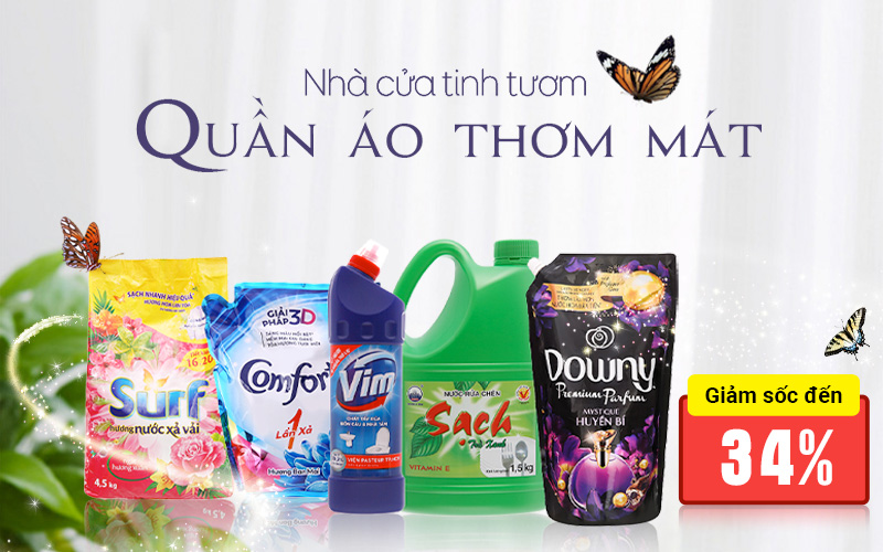 Nhà cửa tinh tươm, áo quần thơm mát với các sản phẩm vệ sinh nhà cửa giảm đến 34%