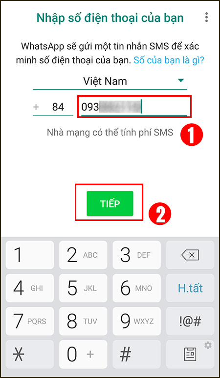 Hướng dẫn cách đăng ký tài khoản ứng dụng Whatsapp chi tiết nhất > Nhập số điện thoại bạn muốn đăng kí