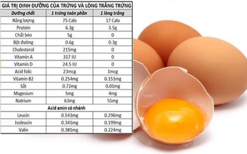 Giá trị dinh dưỡng của lòng đỏ và lòng trắng trứng gà