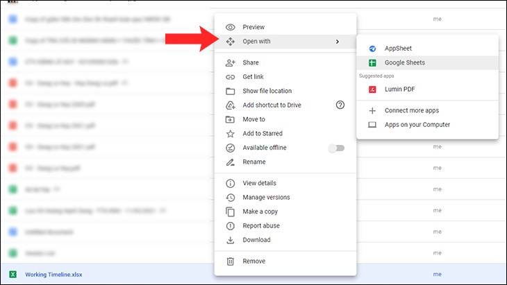3 cách chuyển file Excel sang PDF online/offline nhanh, chi tiết nhất > Mở file Excel với Google Sheet
