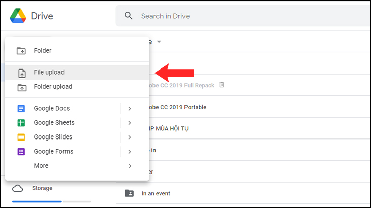 Tải file Excel lên Google Drive