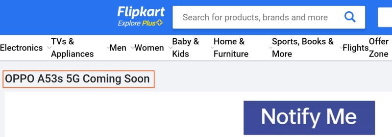 Thông tin OPPO A53s 5G sắp ra mắt xuất hiện trên Flipkart Thông tin OPPO A53s 5G sắp ra mắt xuất hiện trên Flipkart