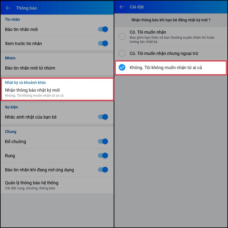 Chặn thông báo nhật ký hay thông báo khoảnh khắc tránh bị làm phiền