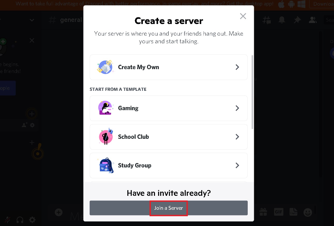 Discord là gì? Hướng dẫn sử dụng Discord cho người mới > Bạn chọn vào Join a Server