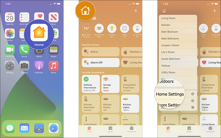 Vào ứng dụng Home, chọn Home Settings