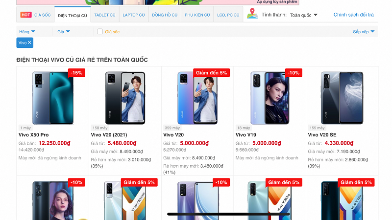 Top smartphone Vivo đổi trả Top smartphone Vivo đổi trả