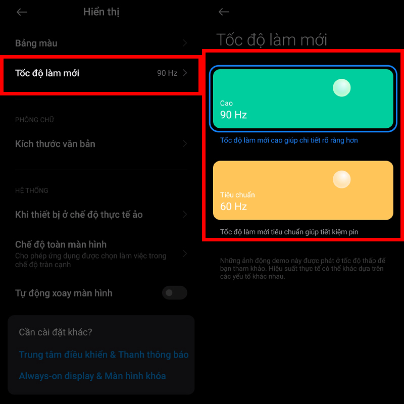 Chỉnh tốc độ quét màn hình 