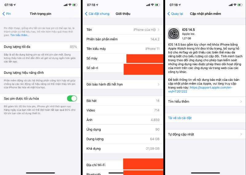 Đây là tình trạng pin trên iPhone 11 của mình trước khi cập nhật iOS 14.5 (dung lượng 1.27 GB). Đây là tình trạng pin trên iPhone 11 của mình trước khi cập nhật iOS 14.5 (dung lượng 1.27 GB).