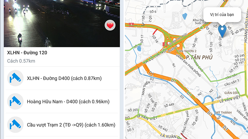 Tình trạng giao thông trên bảng đồ