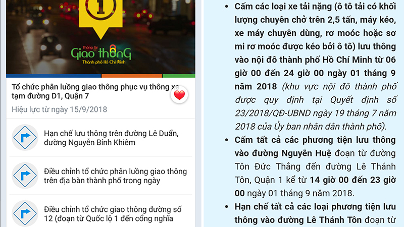 Danh sách các điểm hạn chế lưu thông