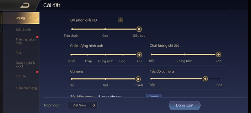 Thiết lập cấu hình game Liên Quân Mobile Thiết lập cấu hình game Liên Quân Mobile