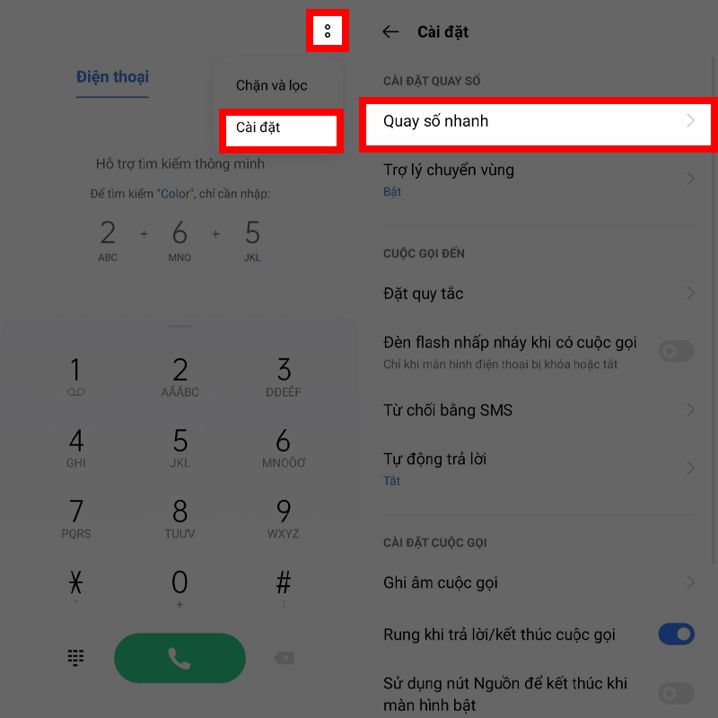 Cài đặt quay số nhanh 