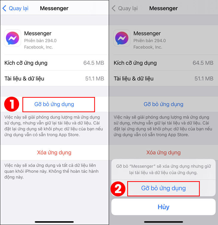 Messenger bị lỗi và cách khắc phục trên điện thoại Android, iPhone > Gỡ Messenger trên điện thoại iPhone