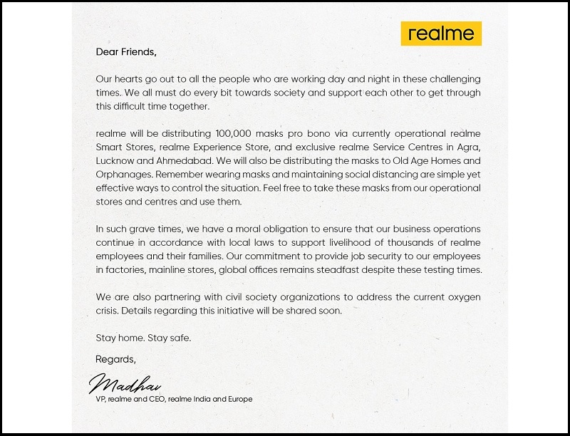 Realme sẽ phát miễn phí 100.000 khẩu trang