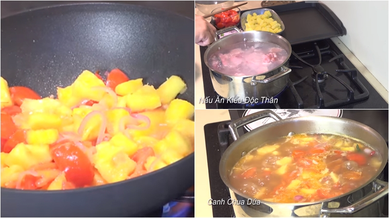 Bước 2: Nấu canh chua sườn non với dứa