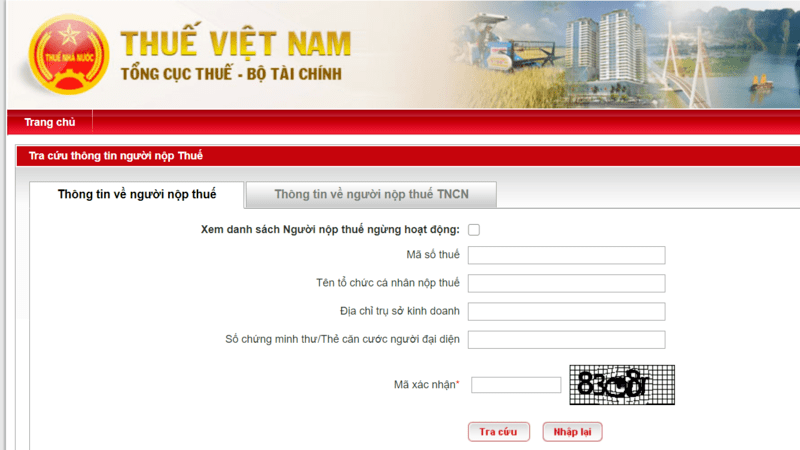 Tra cứu tại website chính thức của Tổng cục thuế Việt Nam