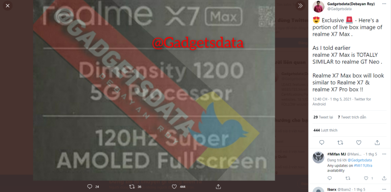 Realme X7 Max được xác nhận thông số kỹ thuật thông qua hộp bán lẻ