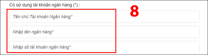 Nhập thông tin tài khoản ngân hàng