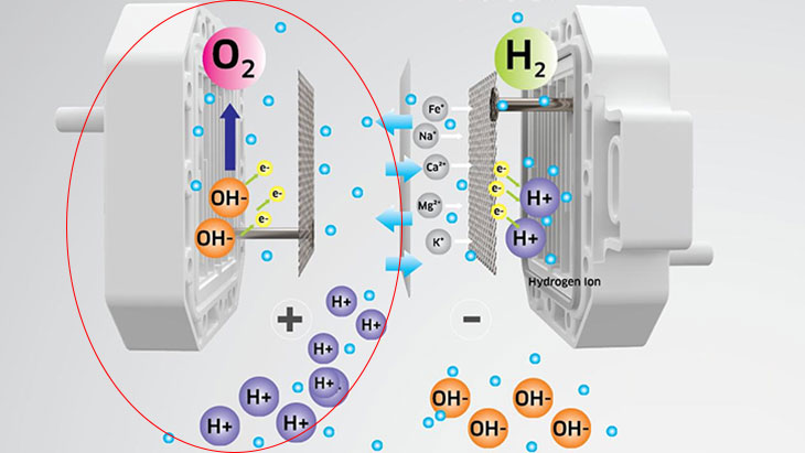 Quy trình tạo ra nước ion axit từ công nghệ điện phân trong máy lọc nước ion kiềm: