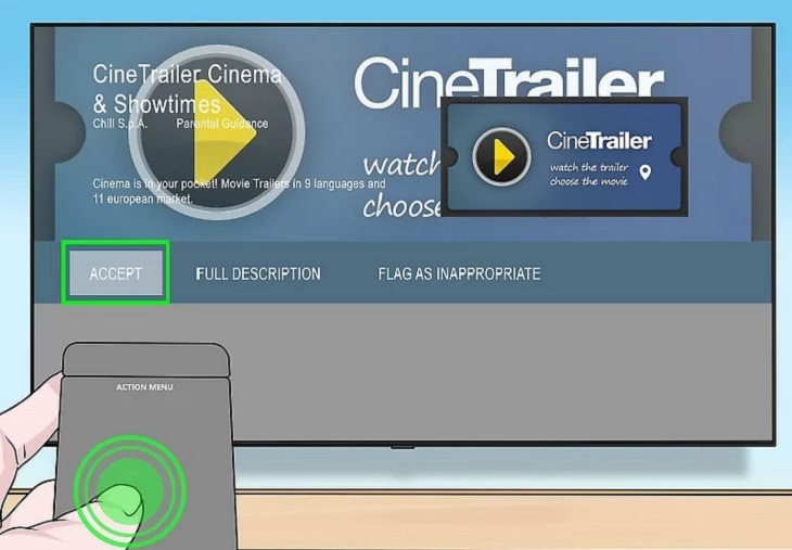 Hướng dẫn cách cài đặt các ứng dụng cho tivi Samsung, LG, Sony chi tiết > Nhấn accept