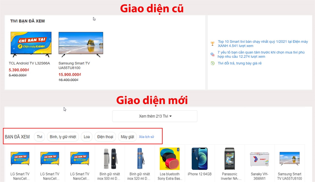 Bổ sung ngành hàng, thuộc tính sản phẩm trong phần Sản phẩm đã xem nằm ở cuối trang Bổ sung ngành hàng, thuộc tính sản phẩm trong phần Sản phẩm đã xem nằm ở cuối trang