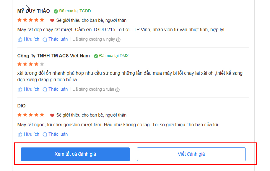 Tối ưu hiển thị phần đánh giá Tối ưu hiển thị phần đánh giá