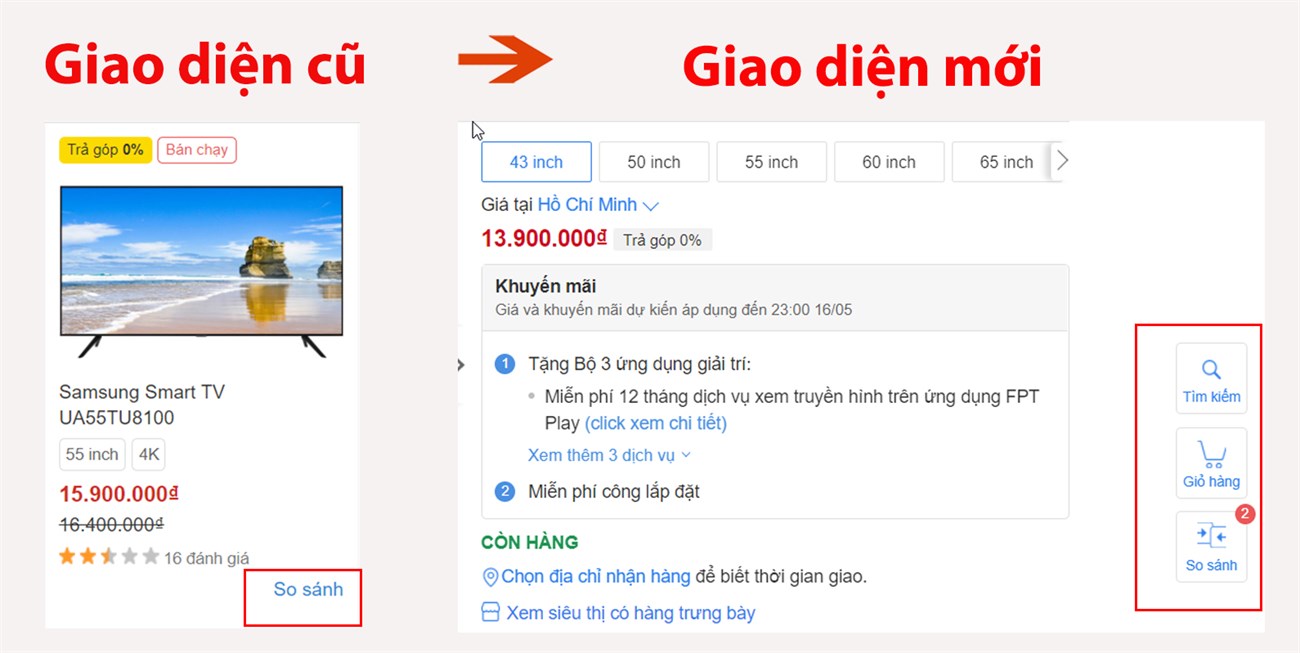 Dễ thao tác hơn khi muốn so sánh các sản phẩm với nhau Dễ thao tác hơn khi muốn so sánh các sản phẩm với nhau