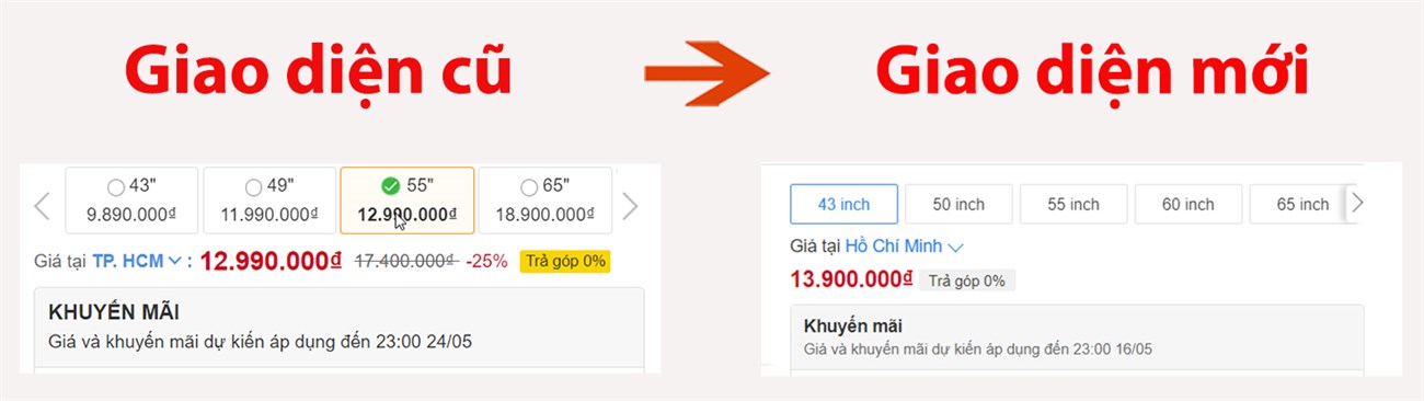 Dễ dàng hơn trong việc chọn mua khi tập trung vào giá chính của sản phẩm đang xem Dễ dàng hơn trong việc chọn mua khi tập trung vào giá chính của sản phẩm đang xem