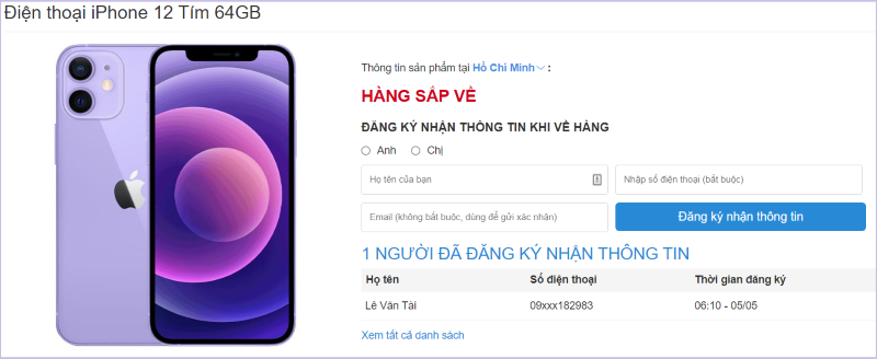 Thế Giới Di Động chuẩn bị mở bán iPhone 12 màu tím 