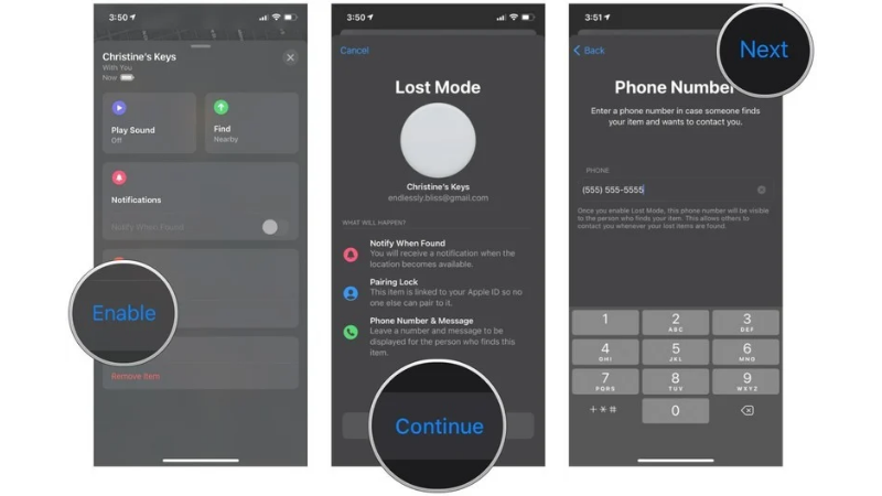 Tính năng 'Lost Mode' trên AirTag. (Nguồn: Apple).