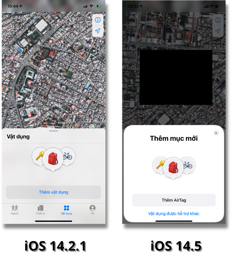 iOS 14.5 trên iPhone 12 Pro đã thêm AirTag vào trong ứng dụng Tìm.