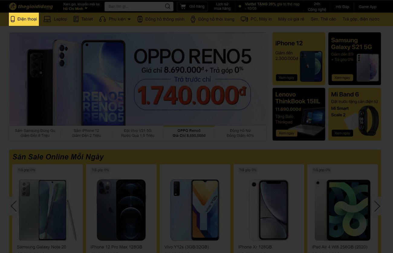 Mình tiếp tục shopping bằng cách ấn vào danh mục Điện thoại ở trên cùng! Mình tiếp tục shopping bằng cách ấn vào danh mục Điện thoại ở trên cùng!
