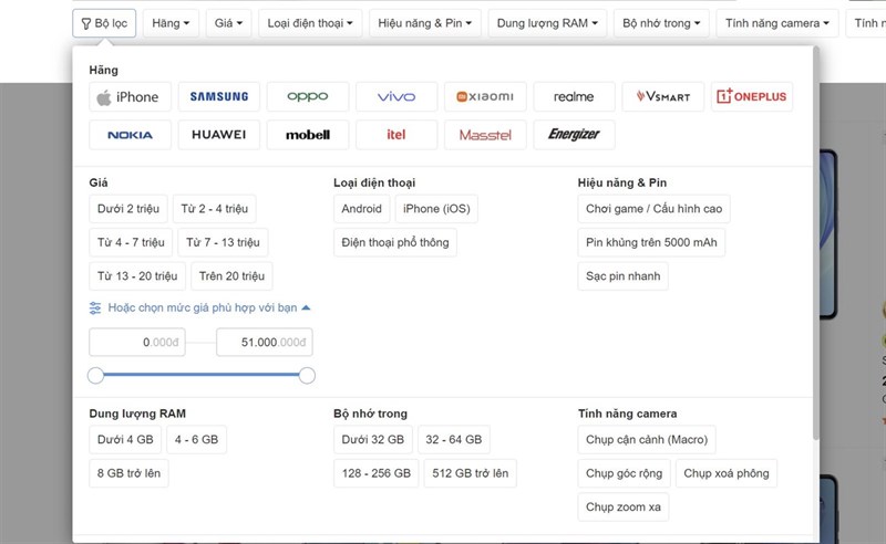 Bộ lọc tương đối đầy đủ trên phiên bản mới của website Thế Giới Di Động Bộ lọc tương đối đầy đủ trên phiên bản mới của website Thế Giới Di Động