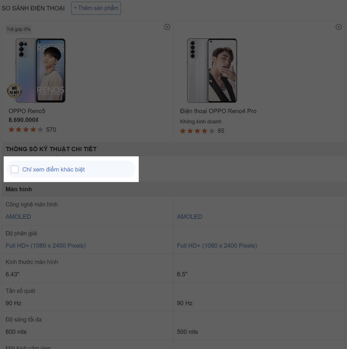 Lựa chọn chỉ xem điểm khác biệ giúp quá trình so sánh thuận tiện hơn. Lựa chọn chỉ xem điểm khác biệt giúp quá trình so sánh thuận tiện hơn.