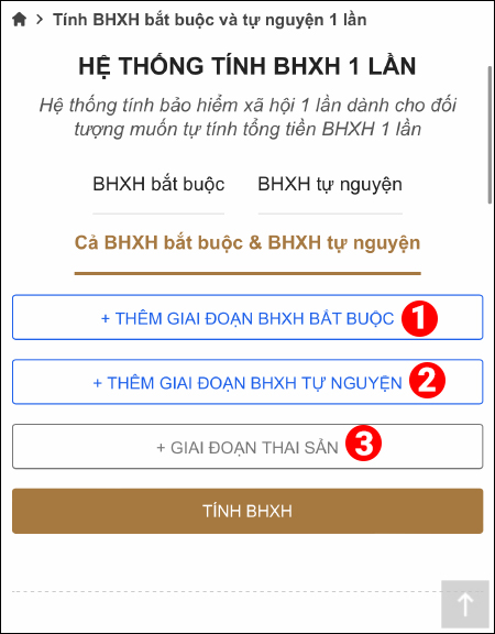 Nhập các giai đoạn và mức lương đóng BHXH