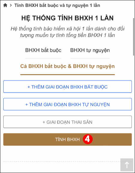 Nhấn nút TÍNH BHXH