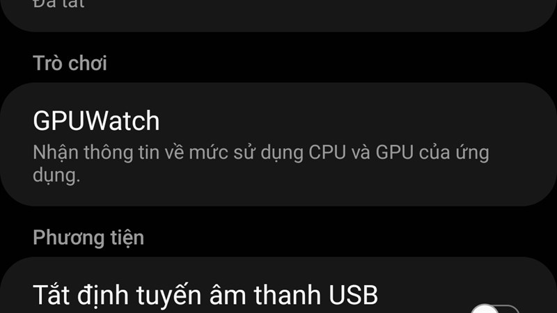 Tùy chọn nhà phát triển Samsung