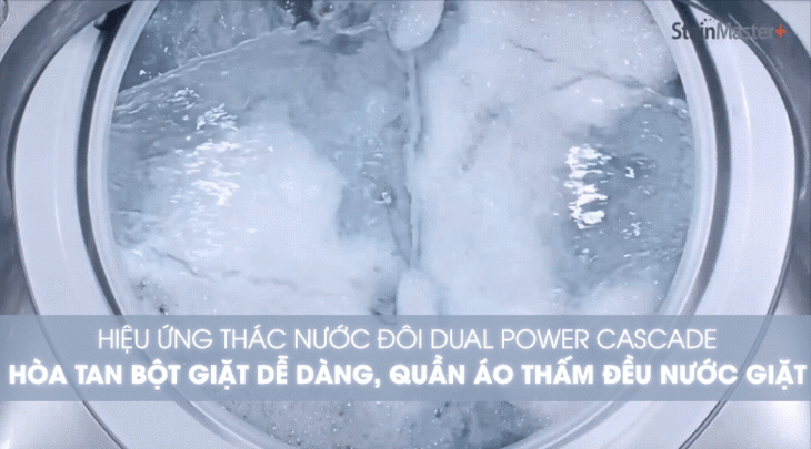 Hòa tan bột giặt nhanh chóng với hiệu ứng thác nước đôi Dual Power Cascade