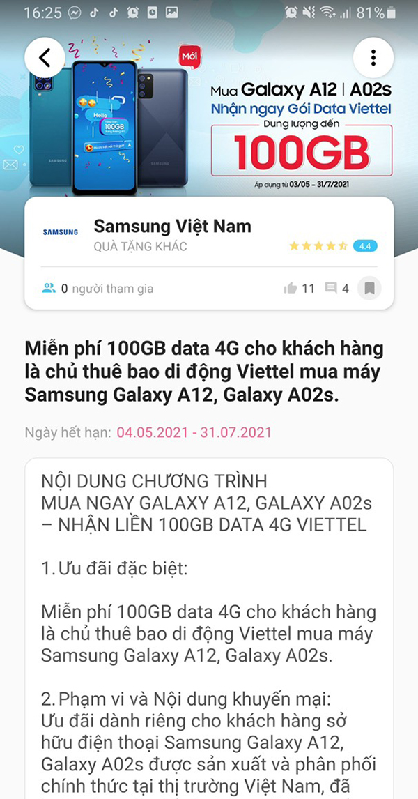 Samsung tặng FREE 100GB data 4G cho người dùng Galaxy A12, Galaxy A02s Samsung tặng FREE 100GB data 4G cho người dùng Galaxy A12, Galaxy A02s
