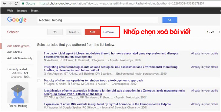 Xoá bài viết trên Google Scholar