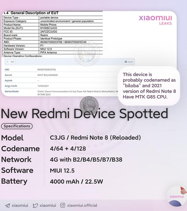 Thông số kỹ thuật Xiaomi Redmi Note 8 (2021)