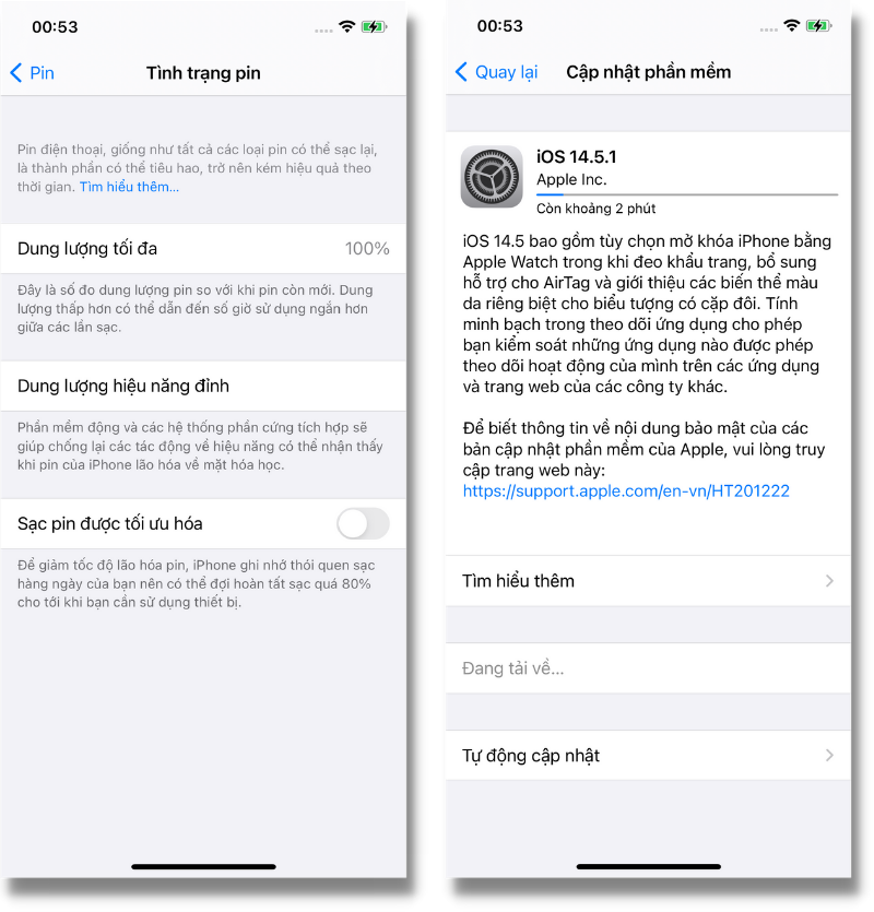 Tình trạng pin iPhone 12 của mình trước khi cập nhật iOS 14.5.1.