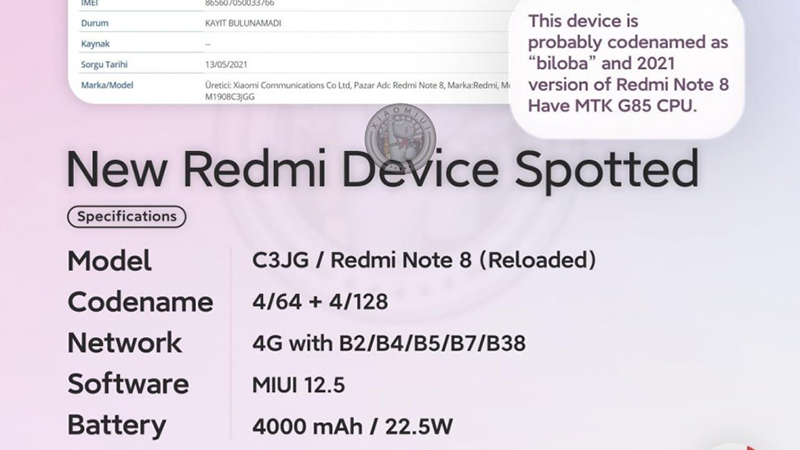 Xiaomi Redmi Note 8 (2021) có viên pin 4.000 mAh và sạc nhanh được nâng cấp lên 22.5 W Xiaomi Redmi Note 8 (2021) có viên pin 4.000 mAh và sạc nhanh được nâng cấp lên 22.5 W