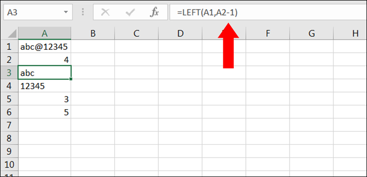 Dùng hàm LEFT để lấy chuỗi ký tự từ trái qua