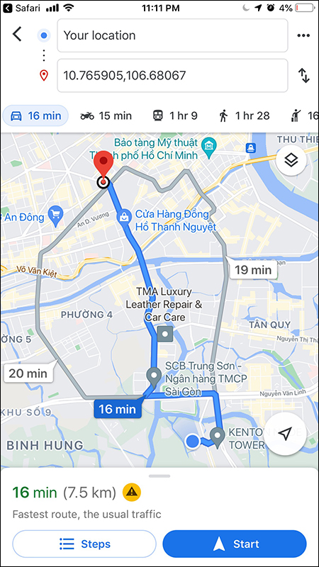 Ứng dụng Google Maps chỉ đường tới điểm giao dịch