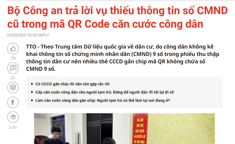 Mã QR không hiển thị thông tin CMND cũ Mã QR không hiển thị thông tin CMND cũ